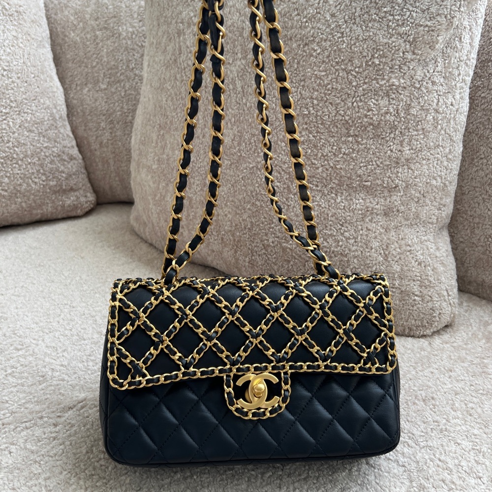 Authentic Runway Classic Small Woven Chain Double Flap Bag